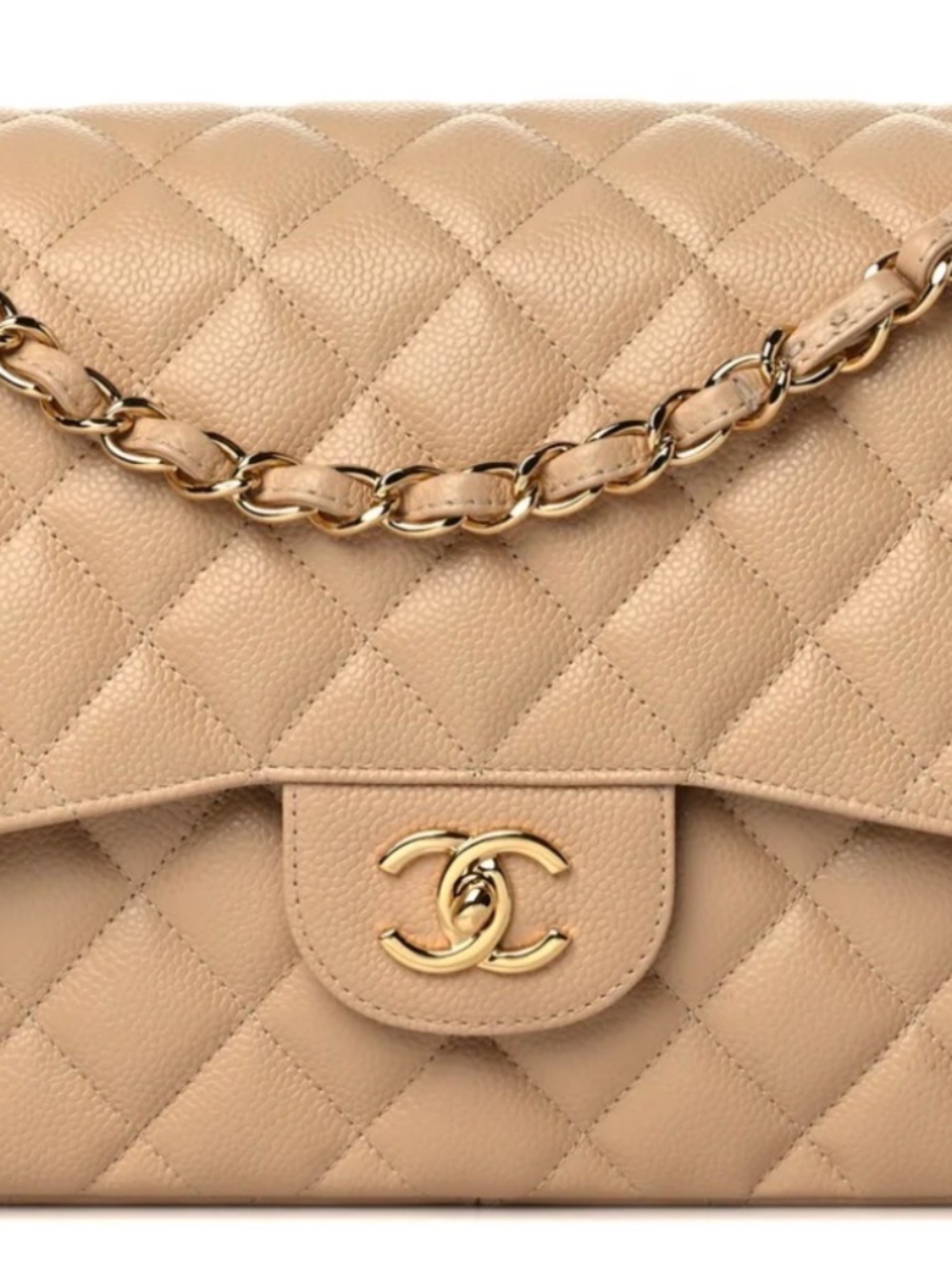 Chanel Caviar Quilted Jumbo Double Flap Beige Claire